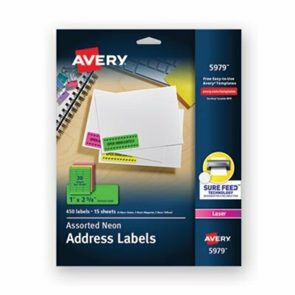 Avery Dennison Avery, HIGH-VISIBILITY PERMANENT LASER ID LABELS, 1 X 2 5/8, ASST. NEON, 450PK 5979